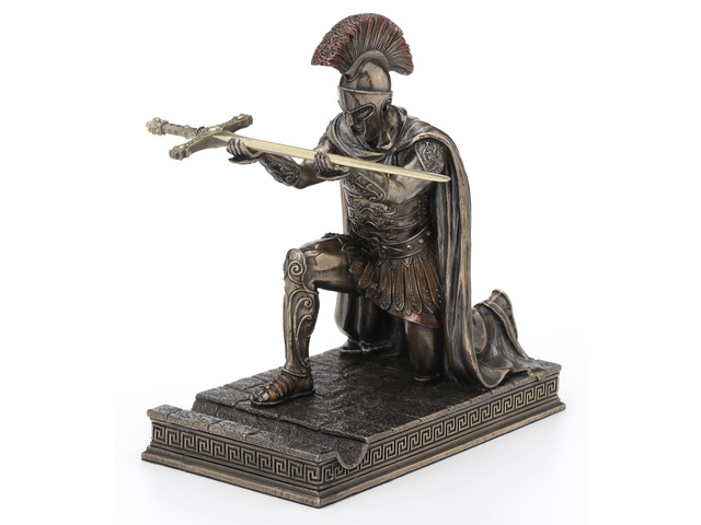 7 1/8 Inch Roman Centurion Kneeling Pen Holder Resin Statue Bronze Finish Zinc Letter Opener