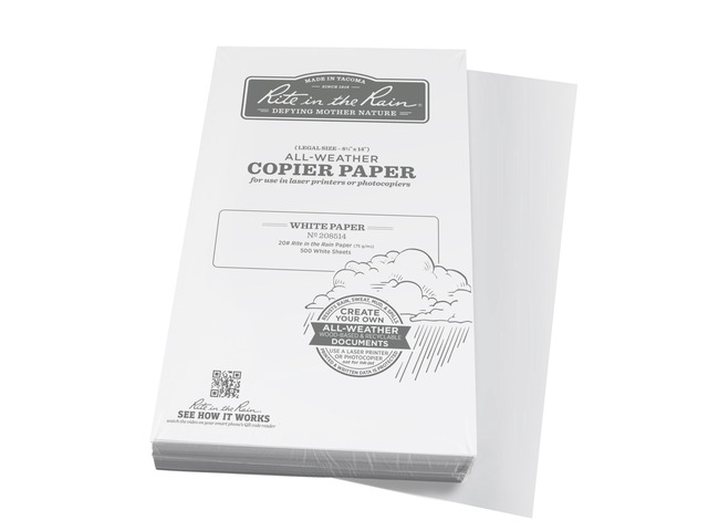 Weatherproof Copier Paper, Legal, 8.5' x 14', 20# White, 500 Sheet Pack (No. 208514)