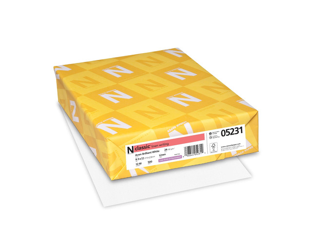 Classic Crest Paper, 8.5' x 11', 24 lb, Linen Finish, Avon Brilliant White, 500 Sheets (05231)