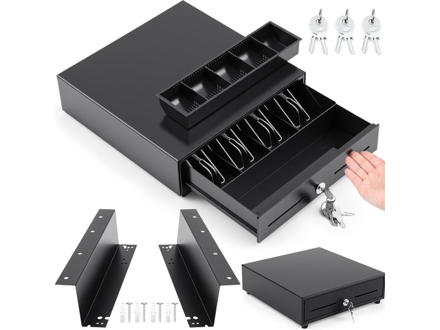 13 Inch Manual Push Open Cash Register Drawer with Under Counter Mounting Bracket Sliding Deal Cash Tray Heavy Duty Register for Small Businesses 4...