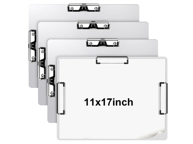 4 Pcs 11x17 Aluminum Clipboard Three Clip Tough Extra Large Clipboard 11x17 Drawing Metal Clipping Board for Office Artists Professionals Workshop...
