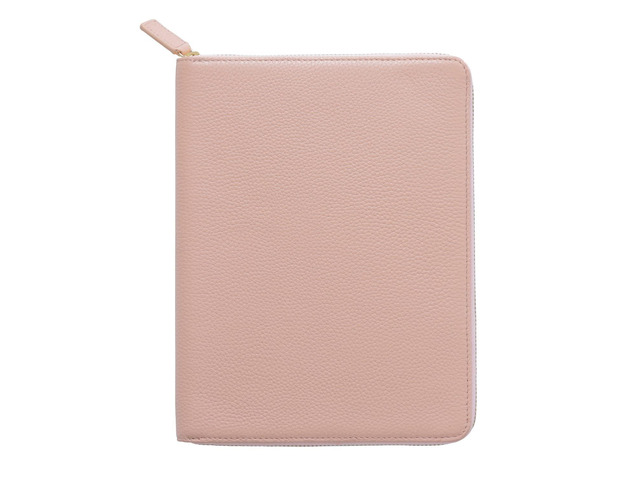 Zippered Leather Cover for A5-Notebooks - Fits Hobonichi Cousin, Stalogy and Midori MD Planners (Pebbled-Dusty Rose)