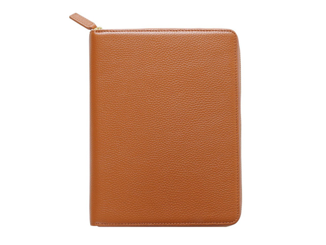Zippered Leather Cover for A5-Notebooks - Fits Hobonichi Cousin, Stalogy and Midori MD Planners (Pebbled-Burnt Orange)
