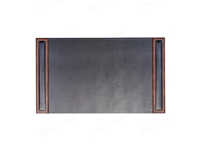Wood & Leather Desk Pad with Side Rails - Luxury Leather Desk Blotter for Writing - Padded Executive Desk Surface Protector - (Walnut & Black, 34 x...