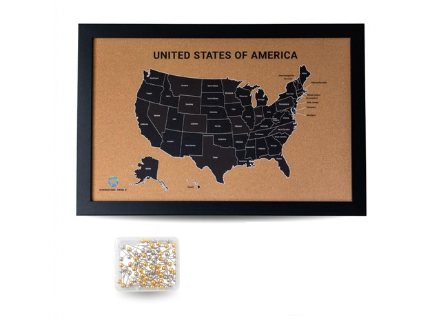 USA Travel Map With Pins for Wall Large 20x30 Framed Cork Pin Board, Push Pin United States Map with 50 Pins, All 50 States Travel Tracker, Gift...