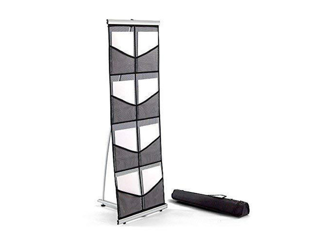 Mesh Brochure Holder - 1.8ft x 4.6ft Portable Literature Stand with 4 Pockets & Carrying Bag, Collapsible Literature Rack For Businesses, Standing...