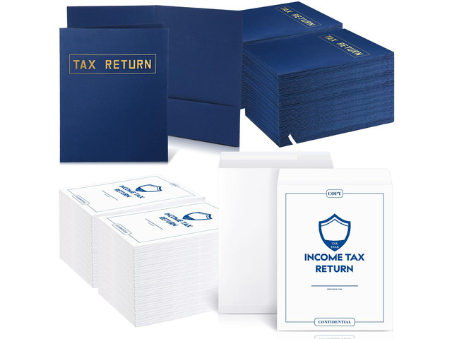 400 Pcs Tax Return Folders and Tax Return Envelopes Bulk 9 x 12 Inch 2 Pocket Gold Foil Text Income Folders with Envelopes for Preparers Clients...