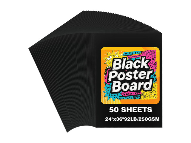 50 Sheets Black Poster Board, 24' x 36' 250 GSM Blank Large Poster Paper for Art Display, Classroom Use, School Craft Projects, Signs, and Project...