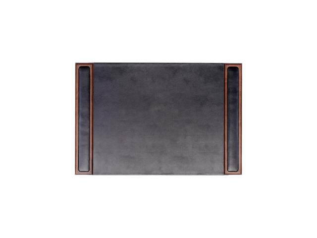25.5 x 17.25 Walnut & Black Leather Desk Pad w/Side Rails - Luxury Desk Blotter for Writing - Padded Executive Desk Surface Protector