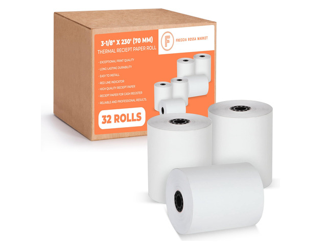 Thermal Printer Receipt Paper Rolls 3 1/8 x 230 for Clover Station Pro Cash Registers and All POS Cash Registers Star Micronics BPA Free (32 Pack)