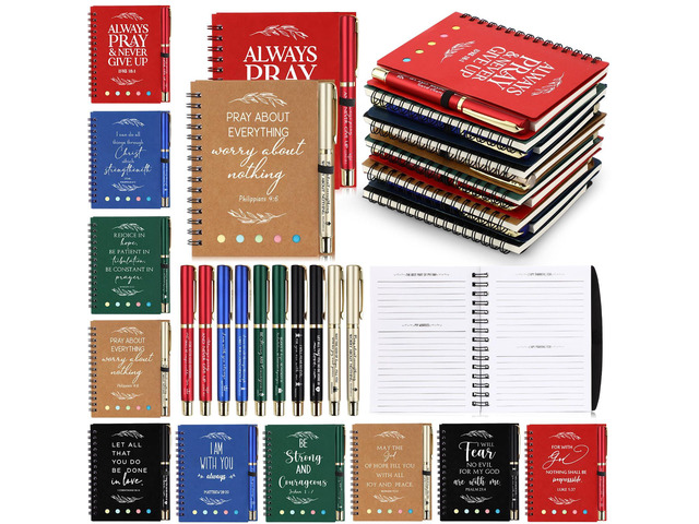 50 Set Christian Gifts Bulk Sunday School Teacher VBS Church Sticky Note Spiral Notebook Bible Verse Ballpoint Pen Prayer Journal Religious...