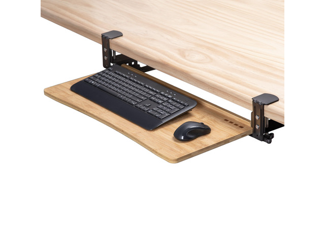 Keyboard Tray Under Desk with Wrist Rest, Bamboo Wood Keyboard Drawer with Full Size Keyboard and Mouse Pad, Original Wood, KBTY-1
