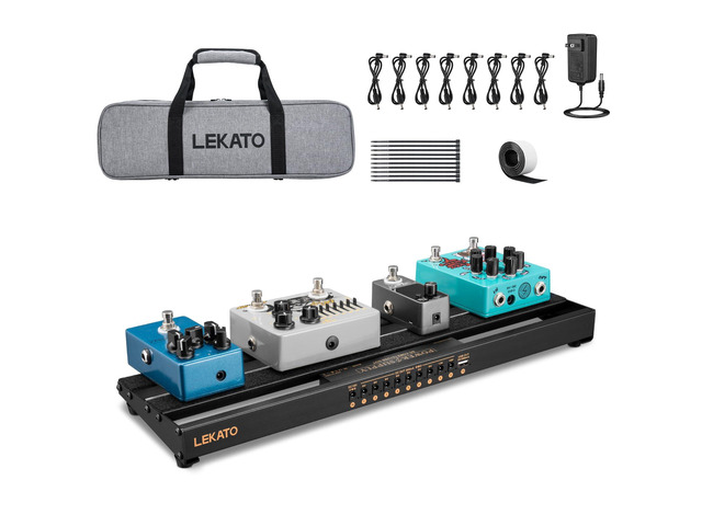 Guitar Pedal Board, Pedal Board with Built-in Power Supply, 19x5.1x1.8' 1.8LB, Aluminum Alloy PedalBoard with Pedal Cables, Bag, Adhesive Hookside...