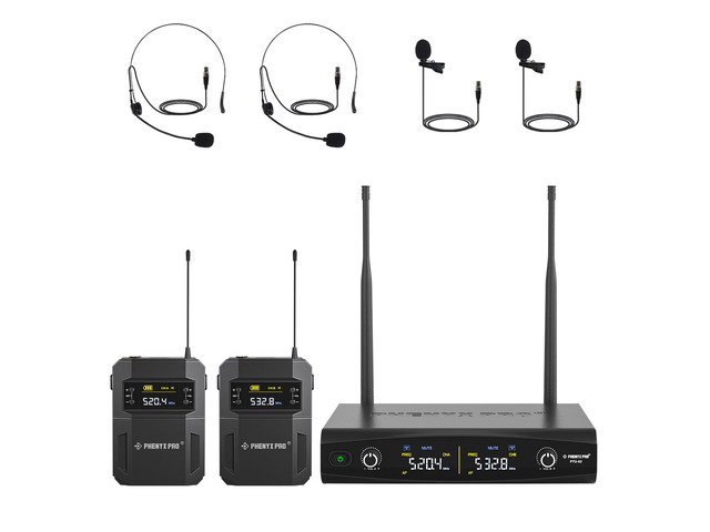 UHF Wireless Microphone System w/ 2x30 Tunable Frequencies, Metal Cordless Mic Set, 200 ft Range, 2 Bodypacks & Headsets/Lapel Mics for Speaking,...