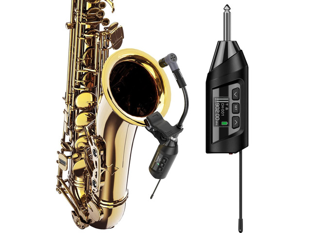 TR15 Wireless Clip-On Saxophone Microphone System For sax and trumpet, Preset EQ and echo, 196 ft range, Rechargeable, 4.5-hour runtime, Solo...