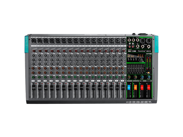 MX16 16 Channel Sound Mixer Audio Mixing Console 48V 256DSP Professional USB PC Play Record Podcast Live Broadcast (US MX16)