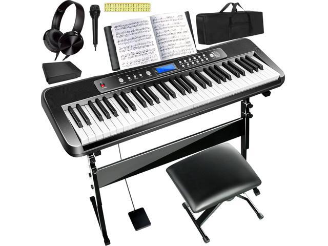 Pro 61-Key Electric Keyboard Piano w/LCD & Sustain Pedal, Full-Size Studio Keyboard w/Stand, Bench, Headphones, Mic, 200 Timbres/Rhythms, 80 Songs,...