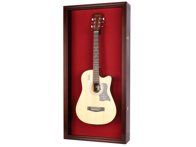 45' Acoustic Guitar Display Case Cabinet Wall Mountable Guitar Case Frame Fits Most Guitars 98% UV Protection Red Felt Interior Mahogany Finish