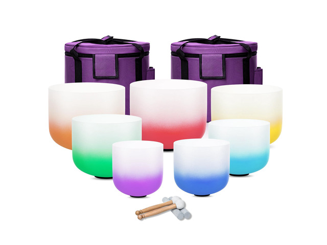 6-12inch 432hz Quartz Crystal Singing Bowls Set of 7 Gradient Design, for Mindfulness Meditation Yoga Sound Baths