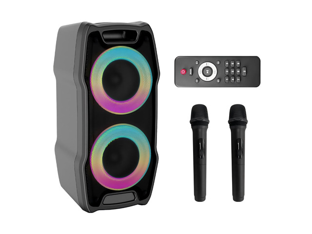 Karaoke Machine, Wireless Bluetooth PA System for Adults & Kids with Dual 8'' Subwoofers, 2 UHF Wireless Mics, Colorful LED Lights, Ideal for Home...