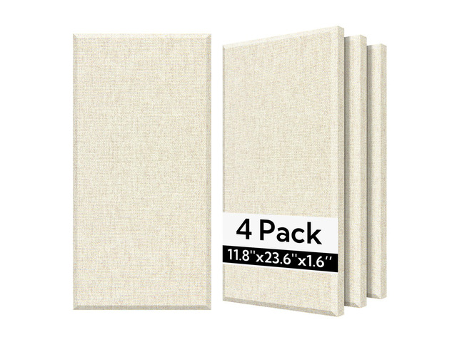 Fiberglass Acoustic Wall Panels 4 Pack, 11.8'' x 23.6'' Sound Panels, Fabric Wrapped Sound Proof Panels for Walls (White)