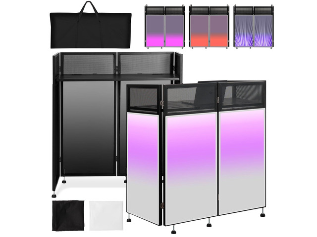 Portable DJ Booth 43'L x 20'W x 45'H, DJ Facade Booth with Black & White Scrims, Folding DJ Booth for Party, DJ Facade Table Booth with Cable Hole,...