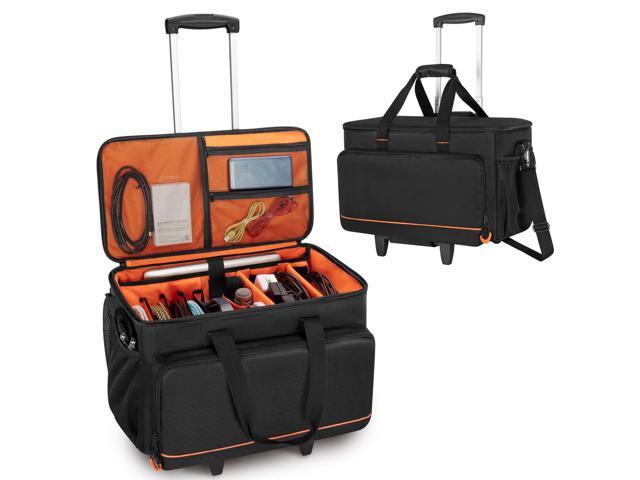 Rolling DJ Cable File Bag, Travel Gig Bag with Hard Padded Bottom with Detachable Dividers and Dolly, for Professional DJ Gear, Musical...