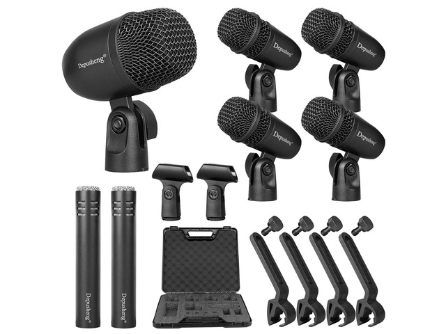 7-Piece Drum Microphone Set with 5 Dynamic Percussion Microphones and 2 Condenser Percussion Microphones Ideal for Instrument Recording and Music...