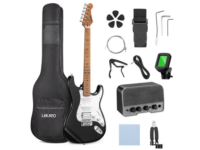 Electric Guitar Kit Beginner 39 Inch Full Size Solid Body Guitar HSS for Starter Roasted Maple Neck Fretboard Stainless Steel Frets, 5W Mini Amp,...