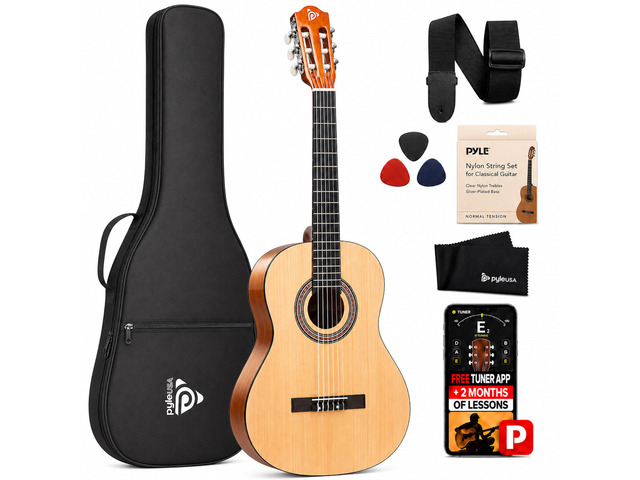 Beginner Acoustic Guitar Kit, 1/2 Junior Size All Wood Instrument with Full Accessory Kit, Picks, Shoulder Strap, Carry Case, Cleaning Cloth, Tuner...