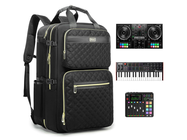 DJ Backpack for Club Gigs, DJ Mixer Case Compatible with Pioneer DJ DDJ-REV1, DJ Controller, Novation Launchkey 37 Key Keyboard and More Equipment