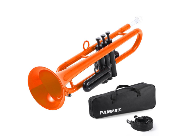 Professional Plastic Bb Trumpet Student Trumpet Set for Student Beginner With 7C Mouthpiece and 3C Mouthpiece Bb Trumpet Instrument Orange, PM160