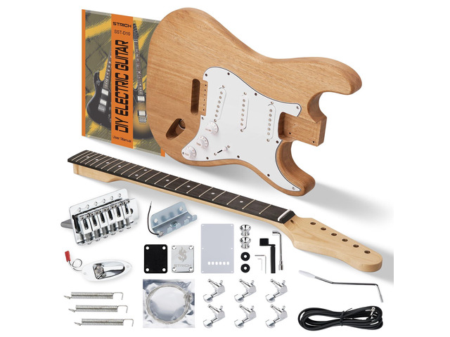 DIY Electric Guitar Kit, ST Style Mahogany Body & Maple Neck Guitar with SSS Pickups, Easy to Assemble Kit with All Parts Included Build Your Own...