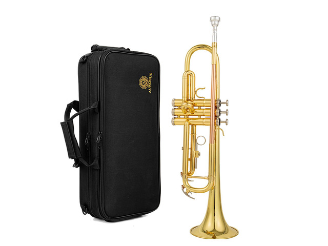 bb trumpet 6331 brass b flat trumpet for beginners and intermediate players copper leadpipe gold lacquer finish stainless steel valves phosphorus...