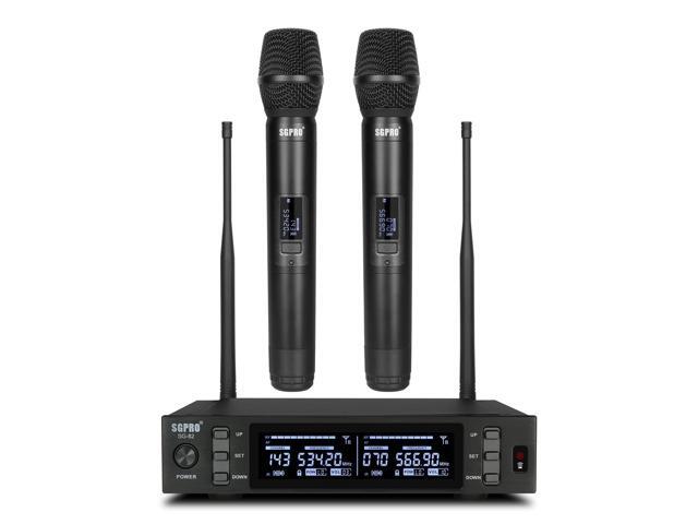 SG-82HH Dual Handheld Wireless Microphone System, 520-590 MHz Metal handheld mics and receiver, Adjustable UHF channels, Antenna diversity,...