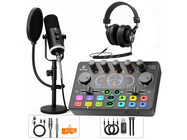 Podcast Equipment Bundle, Dynamic XLR/USB Gaming Microphone & Streaming Audio Mixer with RGB Lights, Perfect for Podcast, Recording, Video Vocal, PC