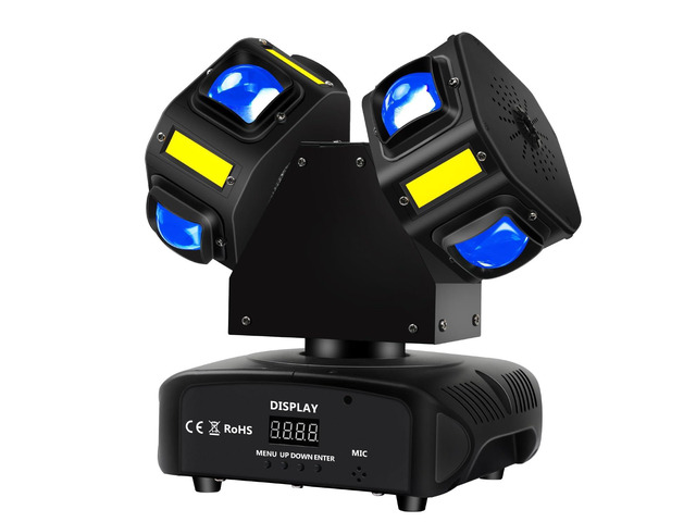 Moving Head DJ Light, Mini Double Heads 10 LED RGBW Beam,10 LEDs Golden Strobe Sound Activated DMX 512 Stage Lights for DJ KTV Disco Party, Black
