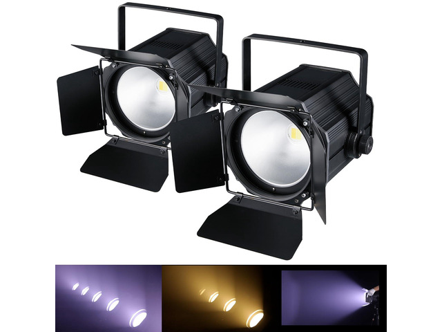 COB Stage Lights with Barn Doors, COB Par Light 200W LED 3500~7500K Warm White & White, DMX512 Master-Slave Sound DJ Lighting Spotlight Fresnel for...