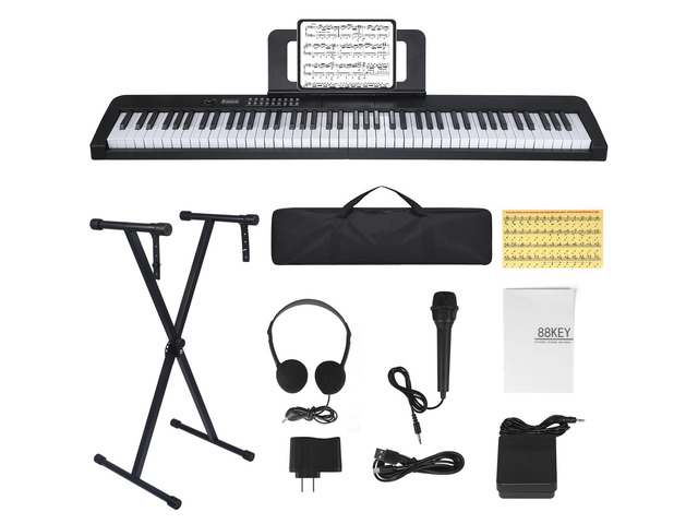 88 Key Piano Keyboard, Electric Digital Piano with Semi Weighted Keys, Keyboard Piano with Sustain Pedal, Power Supply, Stand, Carrying Case,...