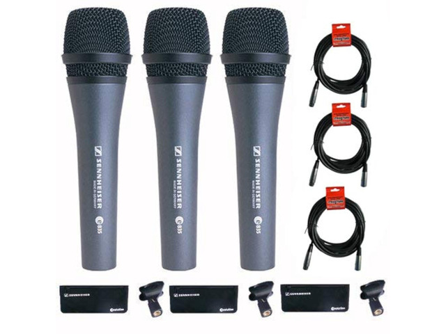 3x e 835 Wired Cardioid Handheld Dynamic Lead Vocal Stage Microphone with Clip - With 3x Pyle PPMCL15 15ft Symmetric Microphone Cable, XLR Female...
