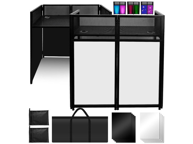 Portable DJ Booth 40' x 20', DJ Facade Table with Black/White Light Scrims, Foldable DJ Stand for Laptop and Controller,with Carry Bag, Cable Hole,...