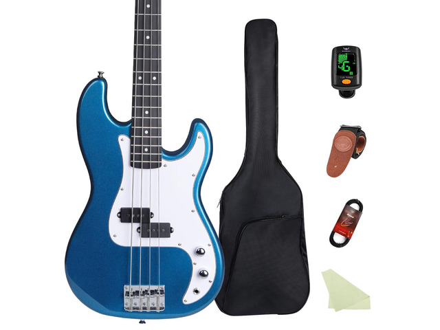 Electric Bass Guitar 4 Strings Full-Size Standard Bass PB-Style Beginner Kit Black for Starter with Gig Bag Guitar Strap and Guitar Cable(PB-Blue)