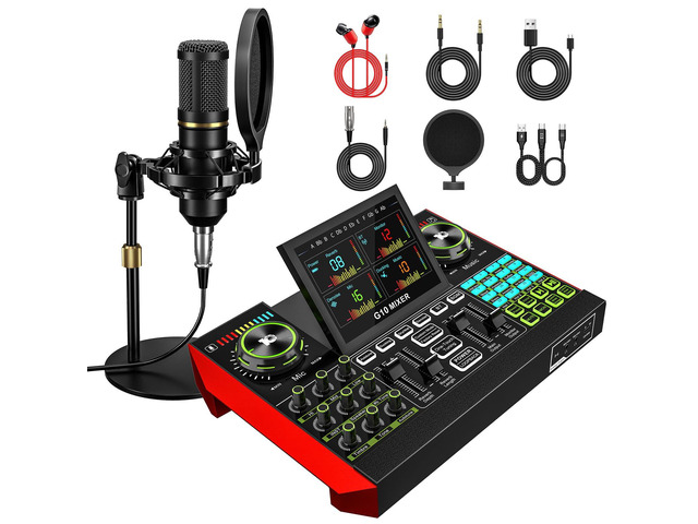podcast equipment bundle, live sound card, streaming audio mixer, Podcast microphone bundle for PC/mobile live streaming, singing, gaming,...