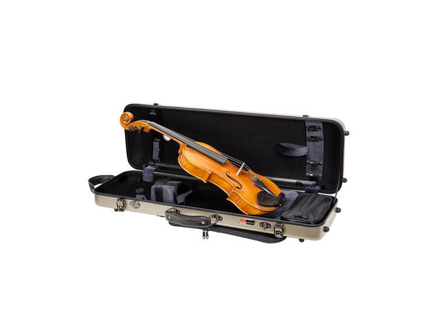 Poly Carbon Oblong Violin Case for 4/4 Full-Size Matte Champagne Finish, Hygrometer, Music Pouch, Accessory Storage Lightweight Hard Shell