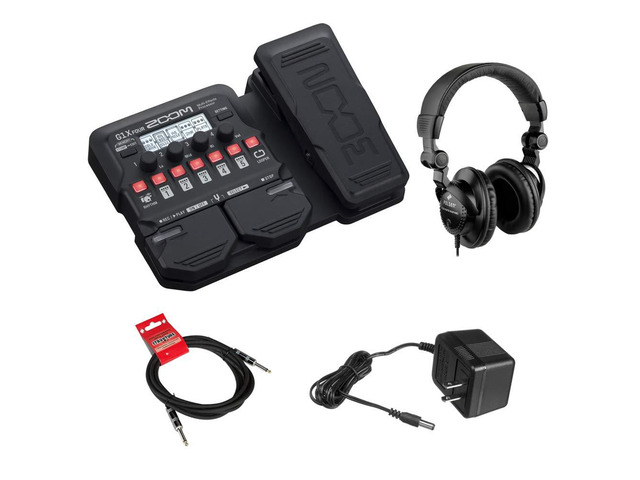 G1X Four Guitar Effects Processor (Built-In Expression Pedal) with Polsen HPC-A30 Monitor Headphones, 9V Power Adapter & 10ft Instrument Cable Bundle