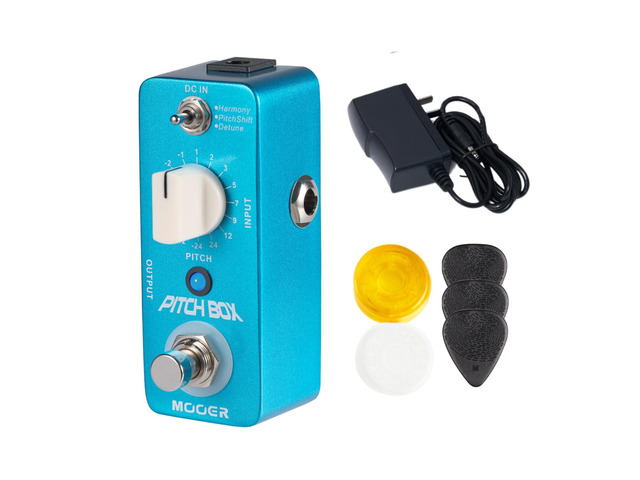 Guitar Pitch Box Harmony, Pitch Shift, Detune Pedal with Pedalboard Footswitch Toppers, Guitar Picks, 9V 300mA Power Supply