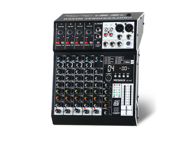Audio Mixer 6 Channel Professional Sound Mixer Console with 99 DSP Effects, Mixing Board DJ Mixer w/USB, Bluetooth, 48V Power Supply, PAD Button...