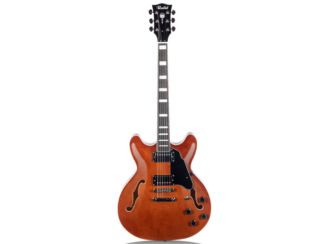 Semi-Hollow Body Electric Guitar RD-100 Jazz Guitar with F-Hole,Maple neck,humbucker Pickups(Brown)