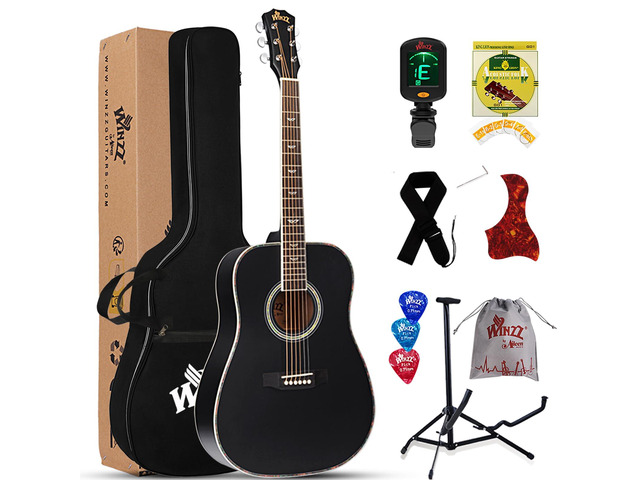 Acoustic Guitars Full Size, 4/4 Folk Guitar for Beginners Adults, Acoustic Steel-string Guitar Black (41 Inches