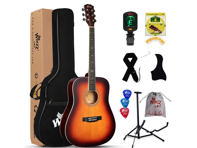 Acoustic Guitars Full Size, 4/4 Folk Guitar for Beginners Adults, Acoustic Steel-string Guitar Matte Dark Sunburst (41 Inches